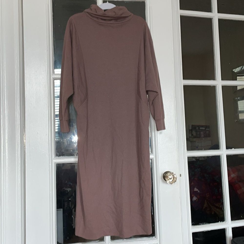 Vintage 70s 80s turtle neck mock long sleeve autumn brown wool dress modest - Picture 9 of 11